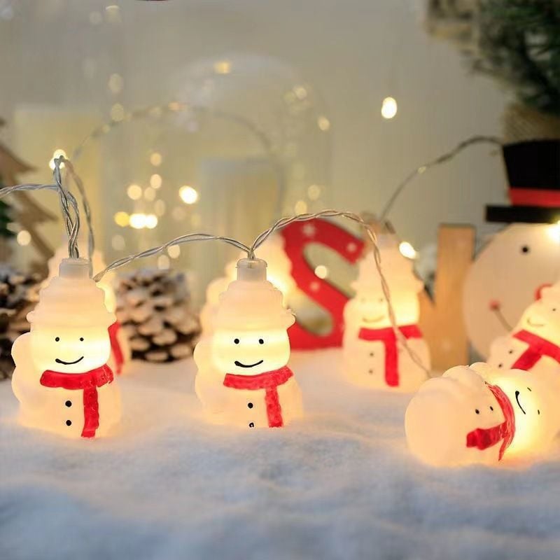 Christmas Snowman String Lights Bell Elk Santa Claus Shaped Fairy Lights 1.5m 10LEDs New Year Holiday Atmosphere Decor Light