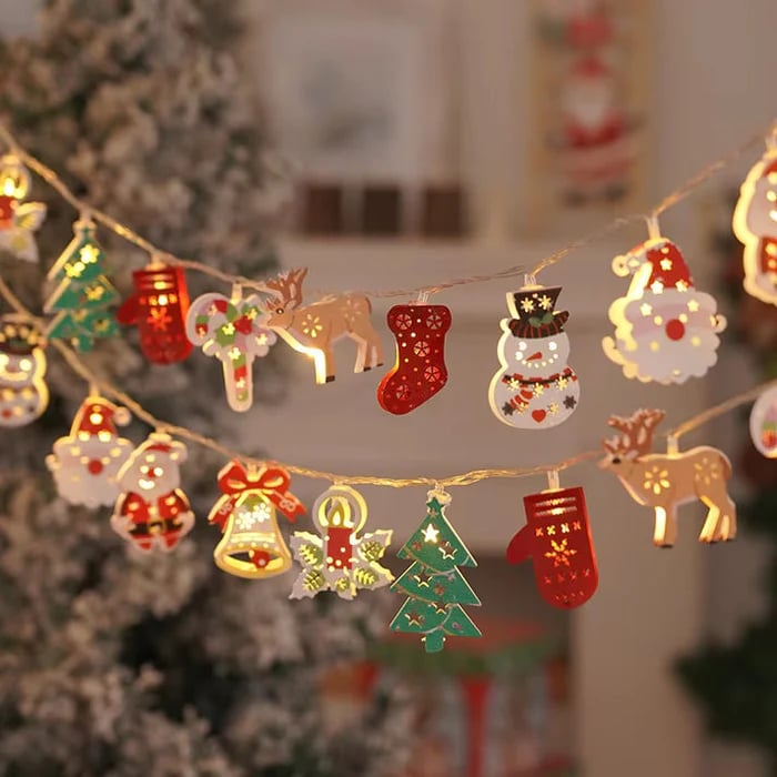 Christmas Snowman String Lights Bell Elk Santa Claus Shaped Fairy Lights 1.5m 10LEDs New Year Holiday Atmosphere Decor Light