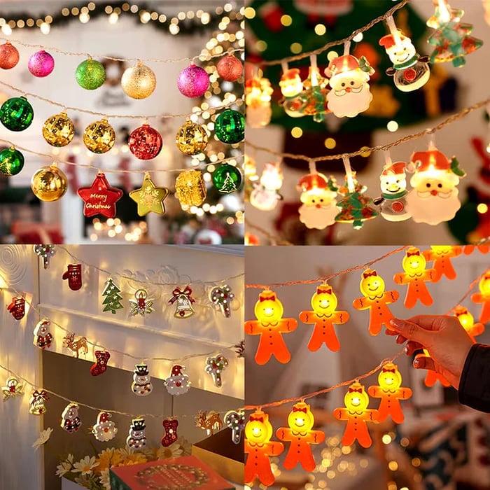 Christmas Snowman String Lights Bell Elk Santa Claus Shaped Fairy Lights 1.5m 10LEDs New Year Holiday Atmosphere Decor Light