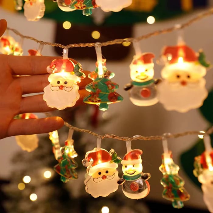 Christmas Snowman String Lights Bell Elk Santa Claus Shaped Fairy Lights 1.5m 10LEDs New Year Holiday Atmosphere Decor Light