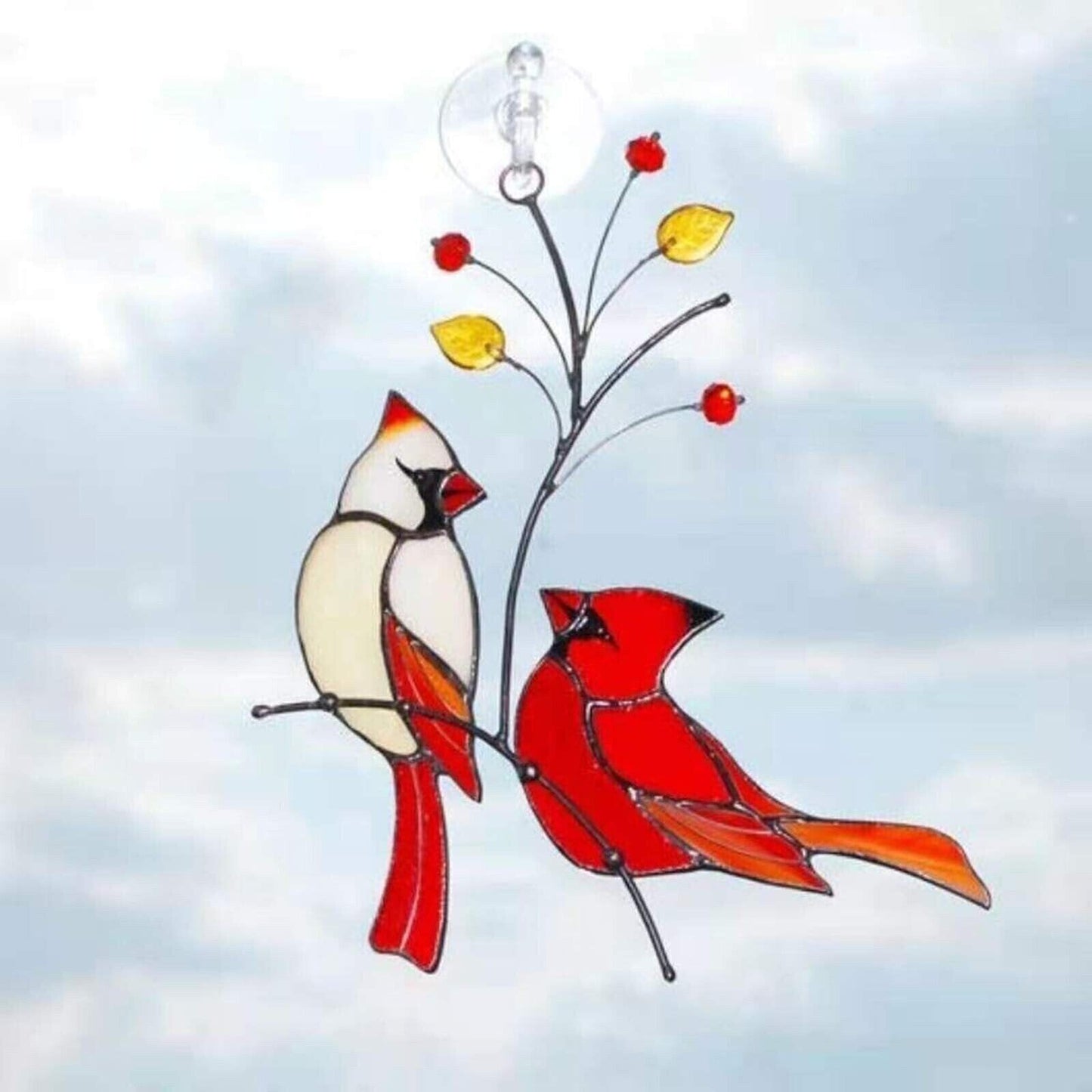 🔥 Pair of Cardinal bird stained ornament