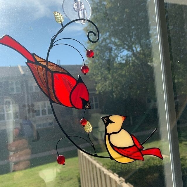 🔥 Pair of Cardinal bird stained ornament